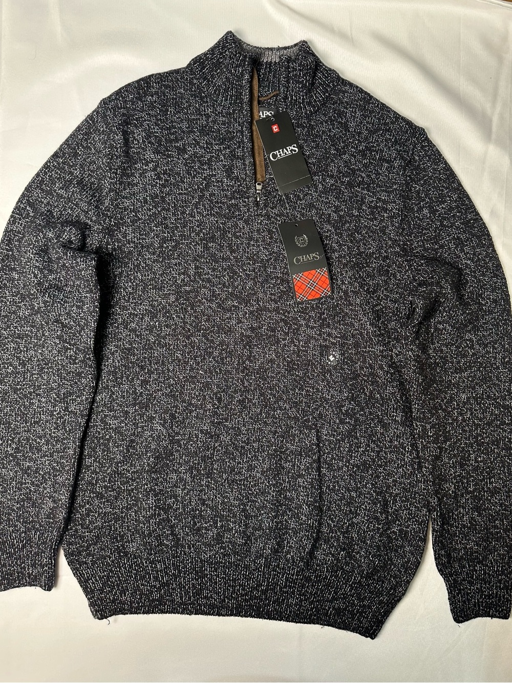 NWT Chaps Men’s Black Heather Zip-Neck Sweater